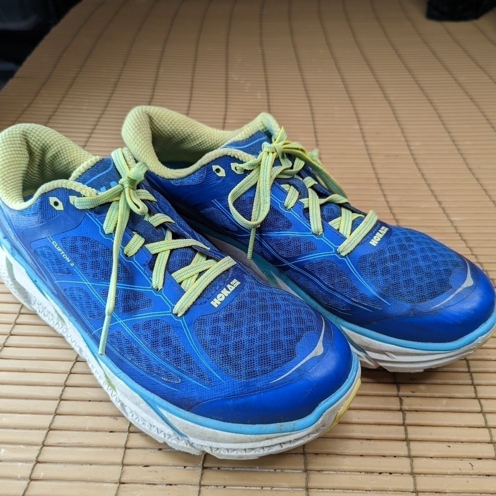 Hoka One One Clifton 2 Women’s  Size 10.5 Blue Yellow Running Shoes 1008329 TBSL